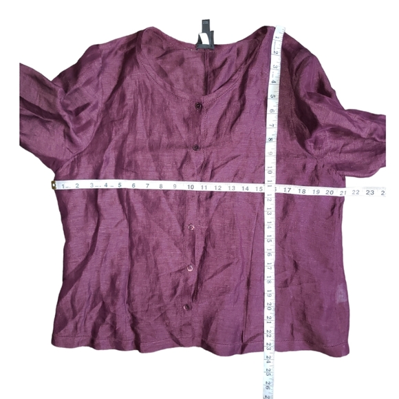 Eileen Fisher Maroon Linen / Silk Button Blouse Size L - Picture 4 of 5
